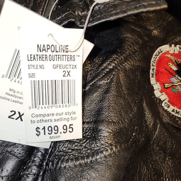 NAPOLINE LEATHER OUTFITTERS NWT MENS 100% LEATHER (2X) N R A BOMBER JACKET COAT - Picture 8 of 13